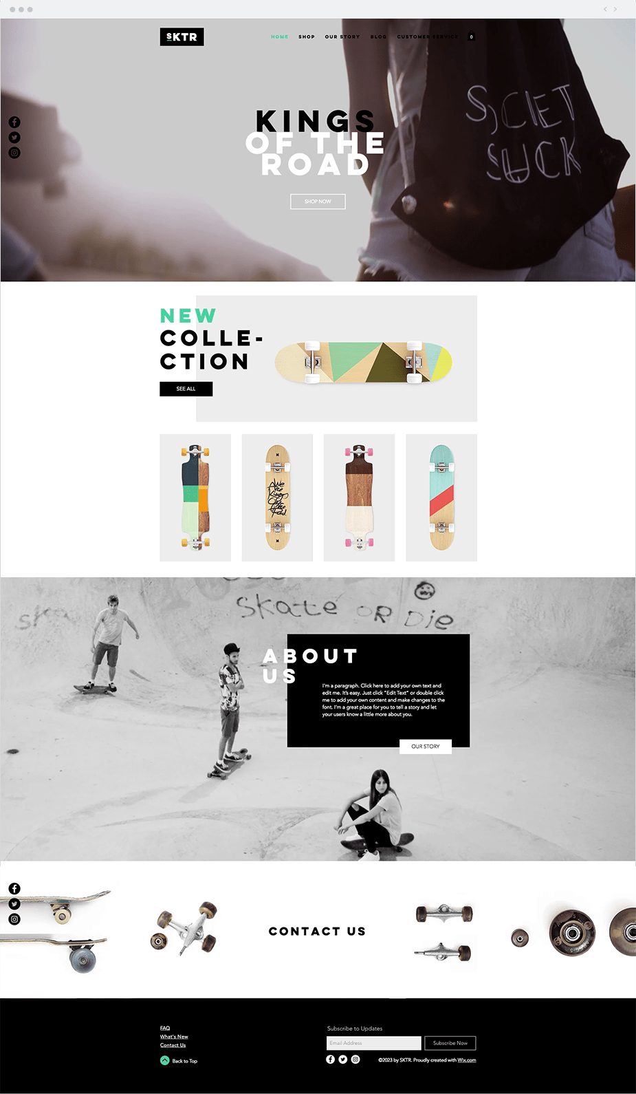 skateboard shop website template wix