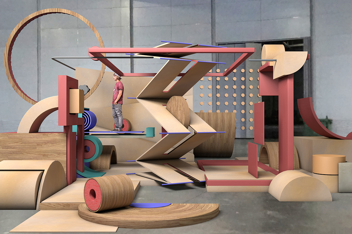 Behind the scenes set of a motion graphics challenge