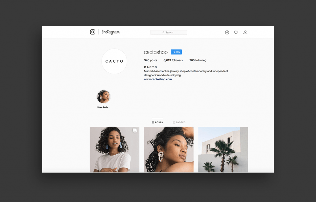 Jewelry design shop Cacto on Instagram