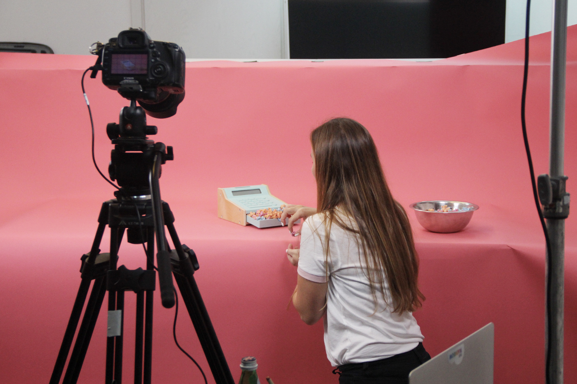 Behind-the-scenes of a product photoshoot.