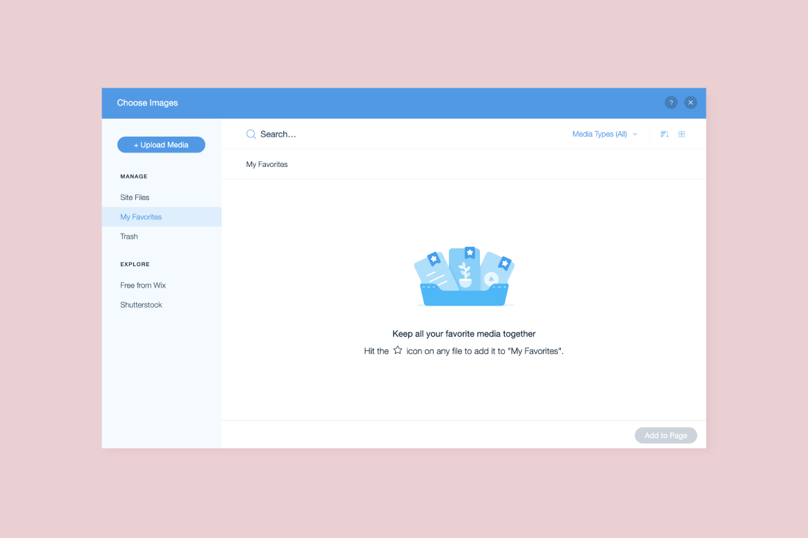 A UX illustration for an 'empty state' in the Wix Media Manager