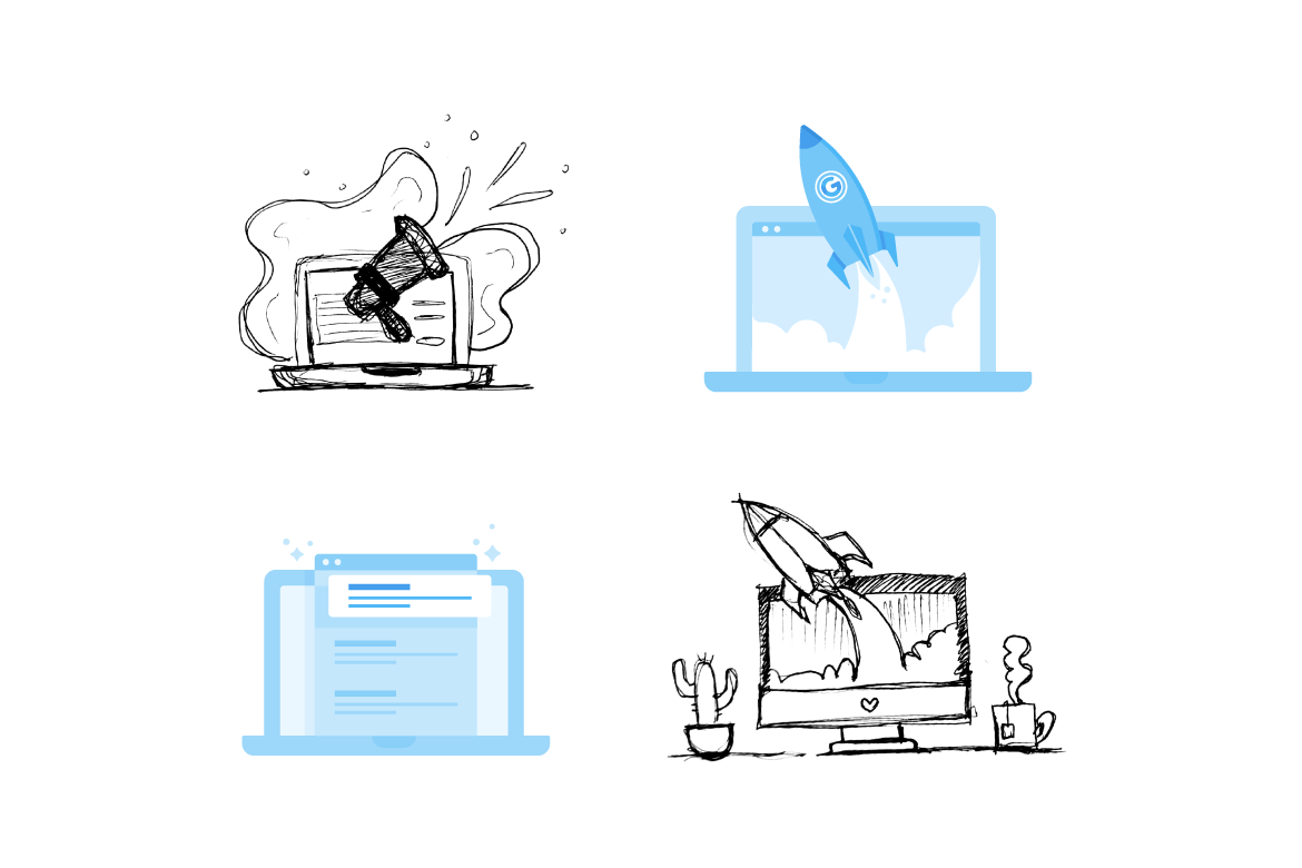 A UX spot illustration and preliminary sketches for the Wix interface