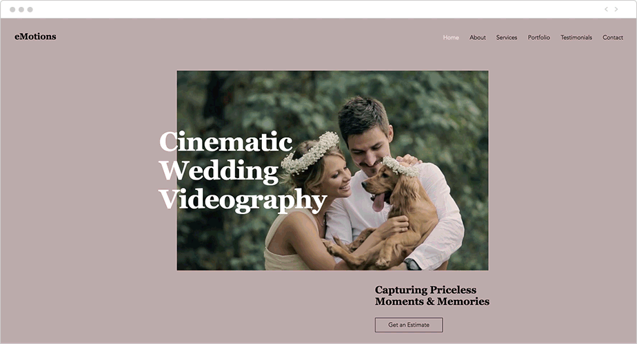 filmische website met jong getrouwd stel en hond